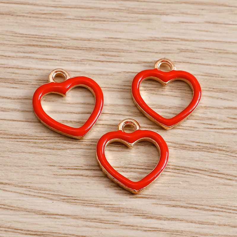 Tusember 20 Stück 11*13mm Süße Emaille-Hohle-Herzanhänger für Ohrringe, Armbänder, Schmuckherstellung, DIY Handgemachtes Zubehör – Detail 6