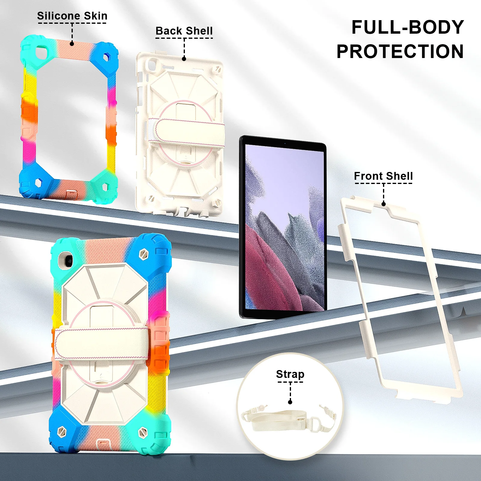 

Rotating Rugged Case For Samsung Galaxy Tab A7 Lite Heavy Duty Stand Cover With Shoulder Strap