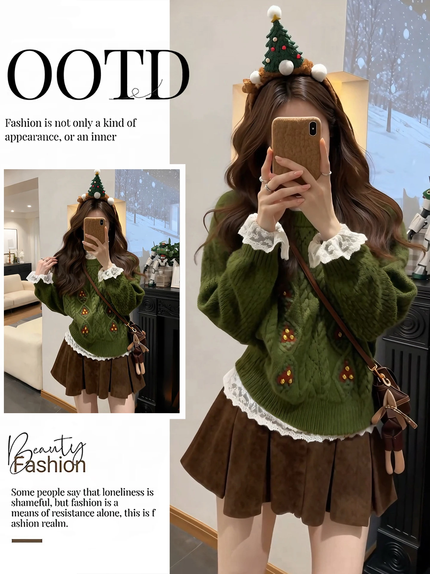 

Корейский мягкий вязаный комплект из свитера и юбки с кружевной отделкой, модный осенне-зимний комплект...