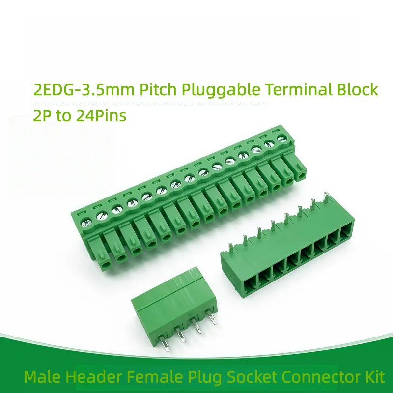 KF2EDG-3.5mm Pitch PCB Screw Pluggable Terminal Block 2EDG 15EDG-3.5 2P 3P 4P-24P Male Header Female Plug Socket Connector Kit