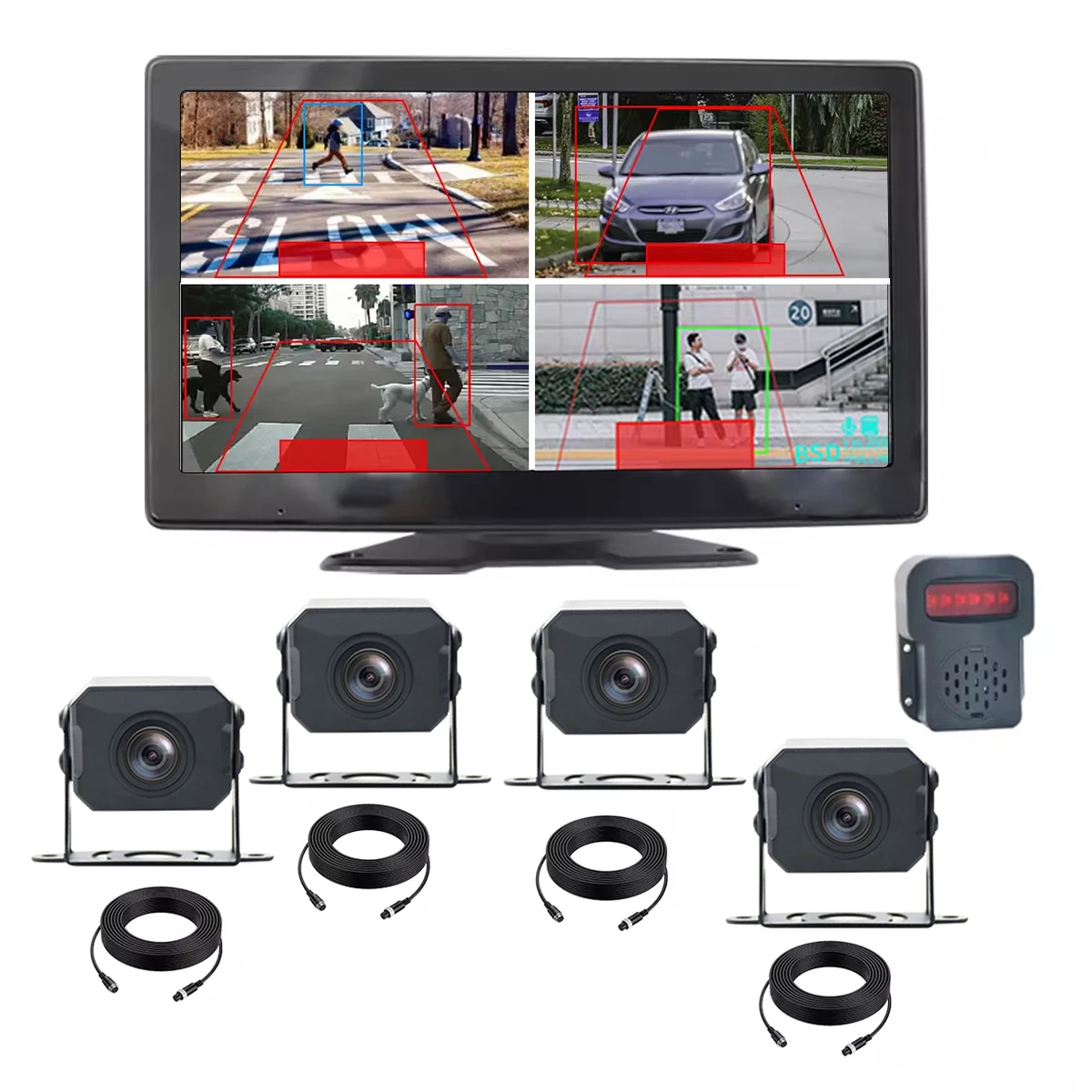 

Система мониторинга AI 10,1-дюймовая резервная камера с четырьмя изображениями, 4-канальный комплект камеры BSD с динамиком для строительного оборудования грузовика, автобуса