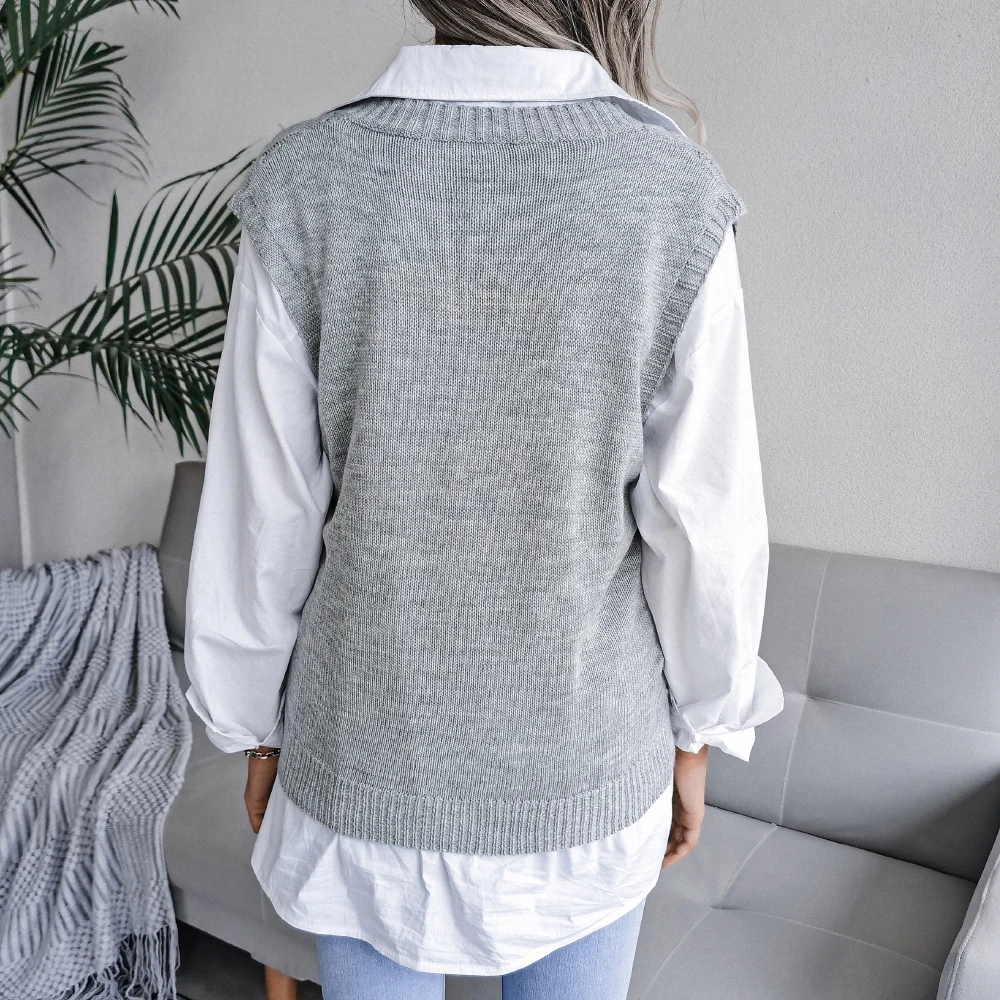 2023 Autumn Winter Women Knitted Sweater Vest Casual Sleeveless Pullovers