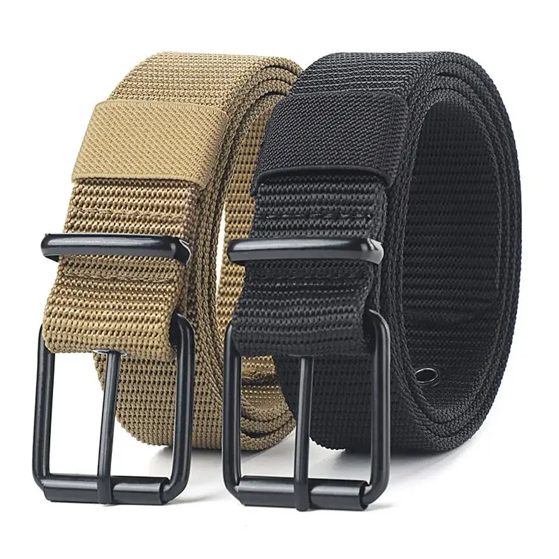 Men 1pcs Women Vintage Canvas Leather Belt Porous Eyelet Pin Buckle Belt Outdoor Sport Jeans Belt