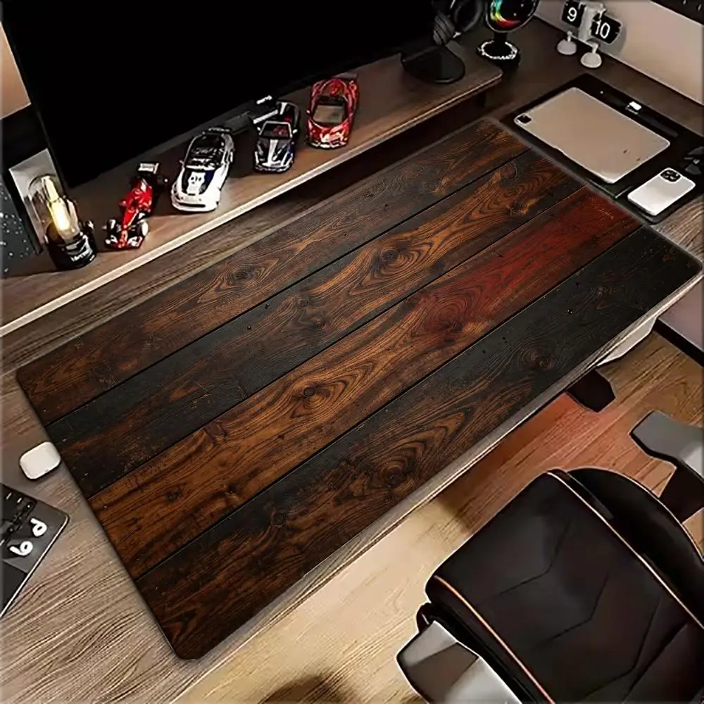 Vintage Dark Wood Plank Texture Large Extended Desk Pad Rustic Wooden Grain Gaming Mouse Pad Non Slip Desktop Tablet Mat Playmat