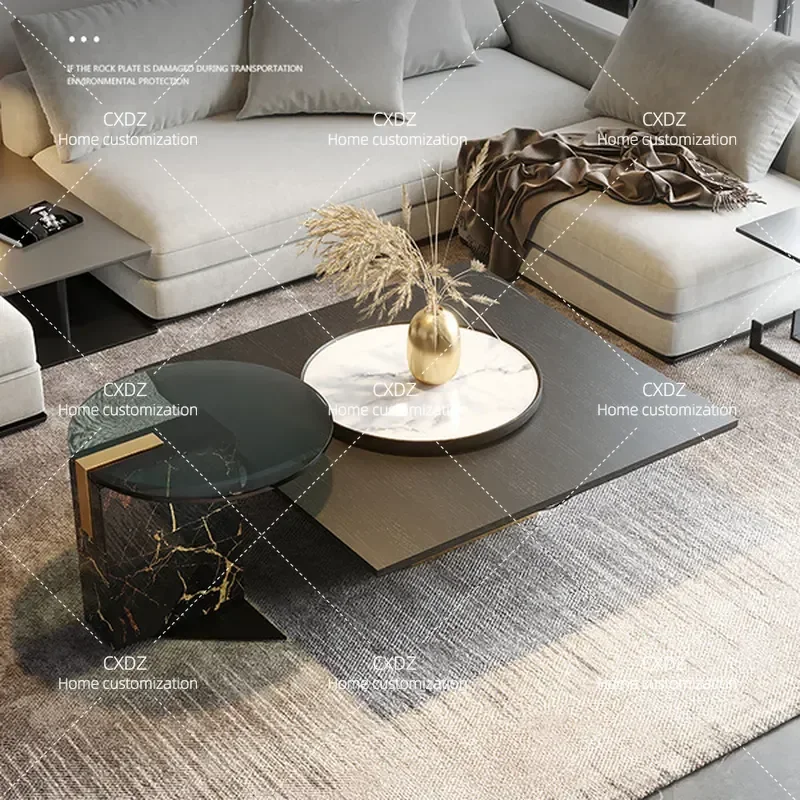 Modern Light Luxury Inverted Triangular Coffee Table with Turntable Square Suspended Design for Small Apartment Living Room