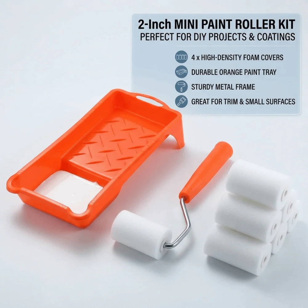 2Inch Paint Roller Set Anti-Drip Smooth Foam Roller Brush Kit Multifunctional Replacement Wall Painting Tools for High Ceiling