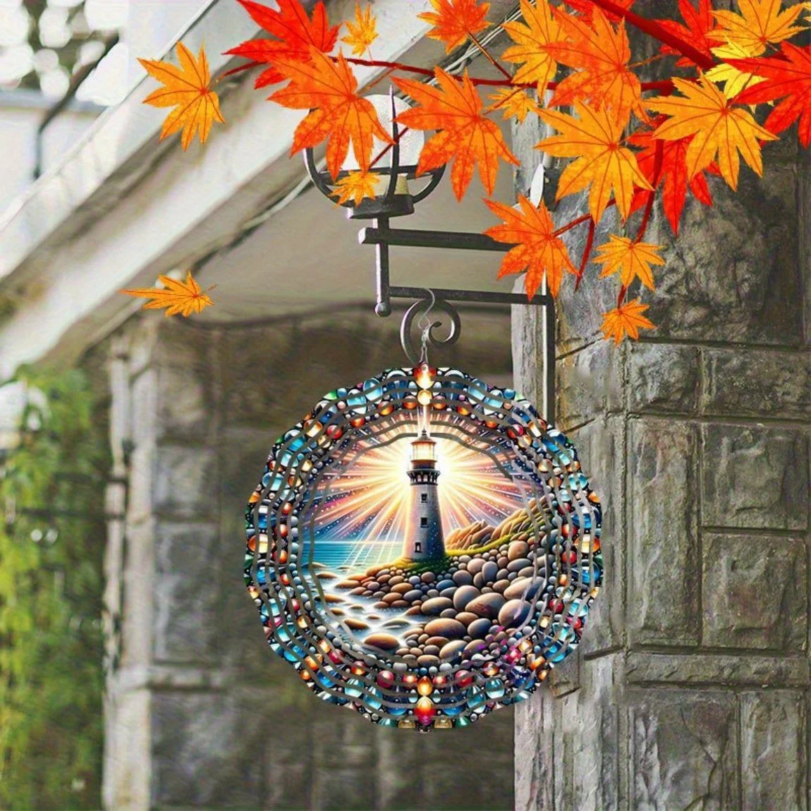 CIFBUY Rotating Wind Chime Metal Outdoor Garden Decor Weather-Resistant Hanging Ornament Colorful Pattern Yard Art