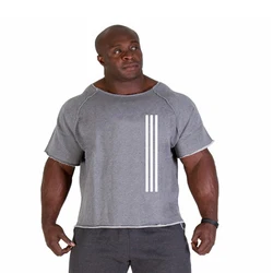 Men's Workout Muscle T-Shirt Gym Bodybuilding Fitness Tops Cotton Oversized Loose Shirt Summer Short Sleeve Breathable Clothing