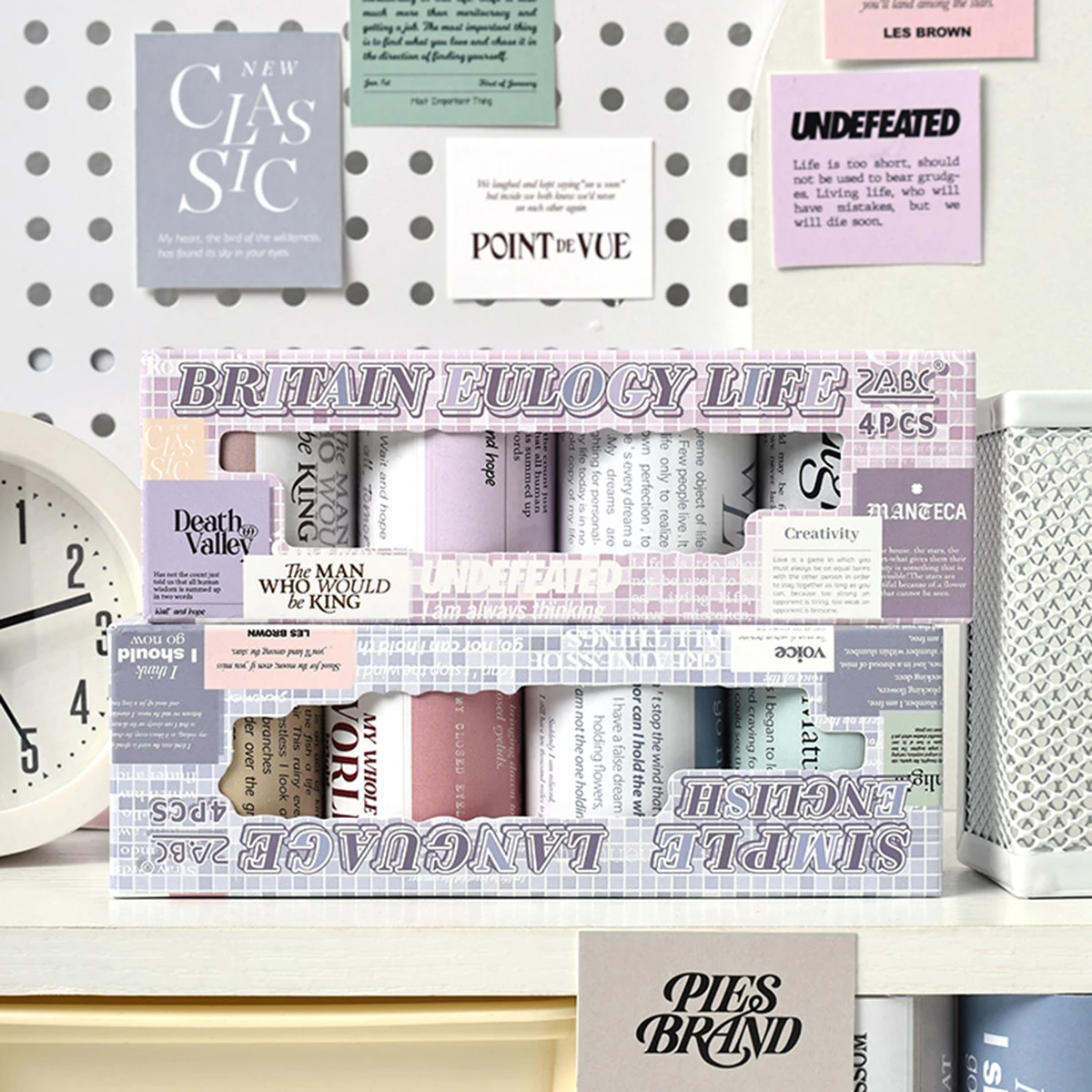 4 Rolls/Box Vintage English Sticker Rolls for Scrapbooking, Magazines and Phrase Stickers for Gift Box Decoration, Fashion Gifts