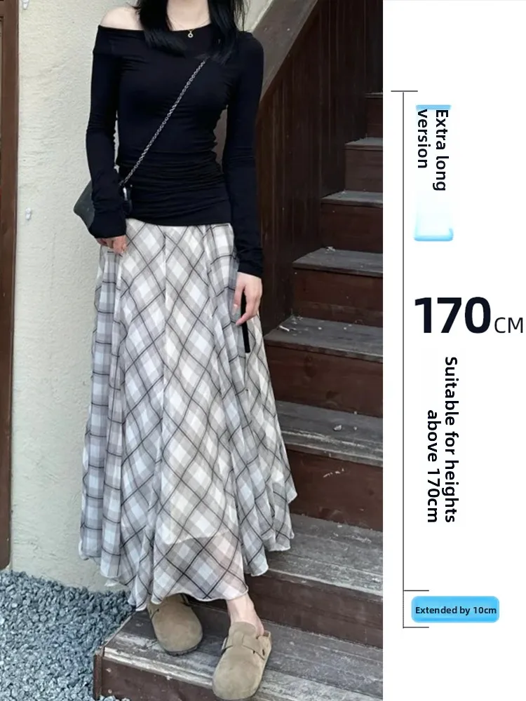 

Extended Plaid Skirt in Coffee Color with Me for Women Autumn Winter Asymmetrical A-Line Midi Skirt Gentle Sle Home Ci ...