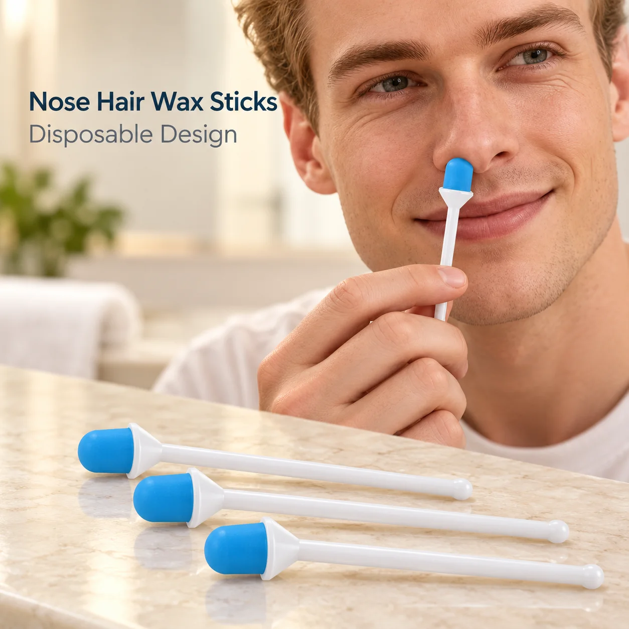 Disposable Hair Removal Wax Sticks For Travel Grooming With Blue Wax Tips And White Handles For Nose Ear And Eyebrow Application
