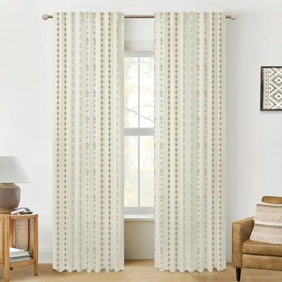 

and Beige Cream Boho Curtains, Neutral Mocha Rust Earth Tone Striped Patterned Light Blocking Drapes for Rustic Farmhouse and M