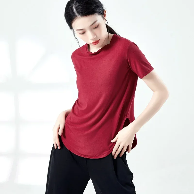 내셔널 클래식 재즈 탑 여성 스플릿 바디 반팔 학생 미술 시험 기본 훈련 의류 모던 댄스