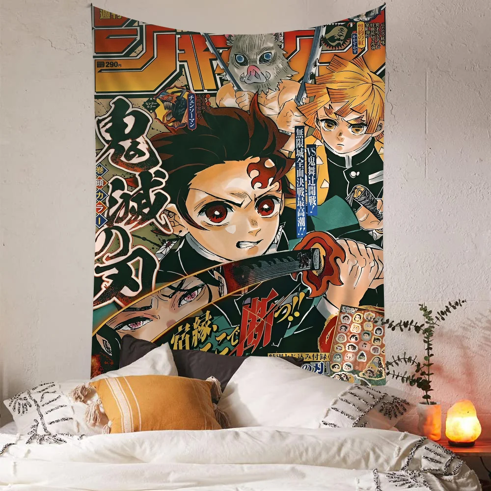 Anime Demon Slayer Anime Tapestry Indian Buddha Wall Decoration Witchcraft Bohemian Hippie Wall Hanging Sheets