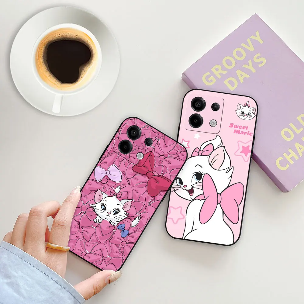 Disney Marie Cat Cute Cat Phone Case For Redmi Note 13 12 11 10 ProPlus 12S 11S 11T 11E 10S 9 9S 8 8T 7 Pro Max Black Soft Cover