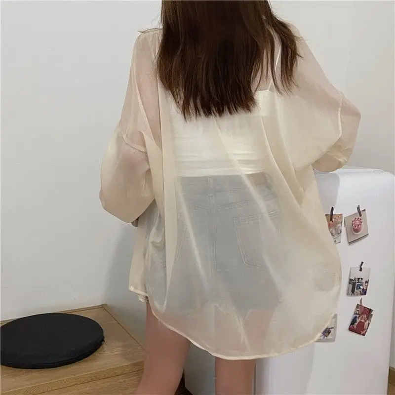 Shirts Women Thin Summer Baggy Sun-proof Chic All-match Various Colors Streetwear Sheer Fashion Tops Simple Clothing Harajuku