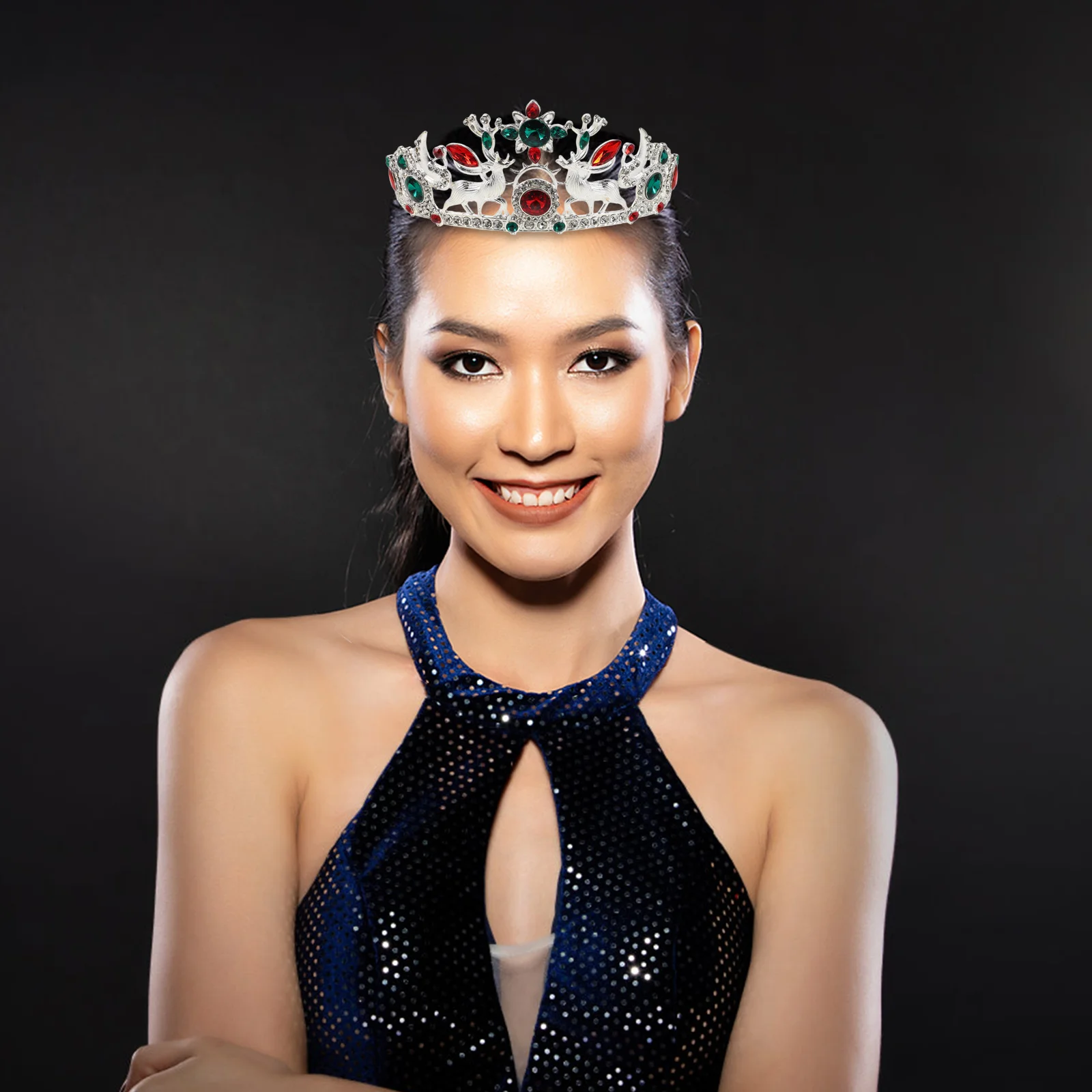 

Christmas Reindeer Rhinestone Bridal Crown Elegant Alloy Headpiece Wedding Party Birthday Costume Accessory Festive Hairband