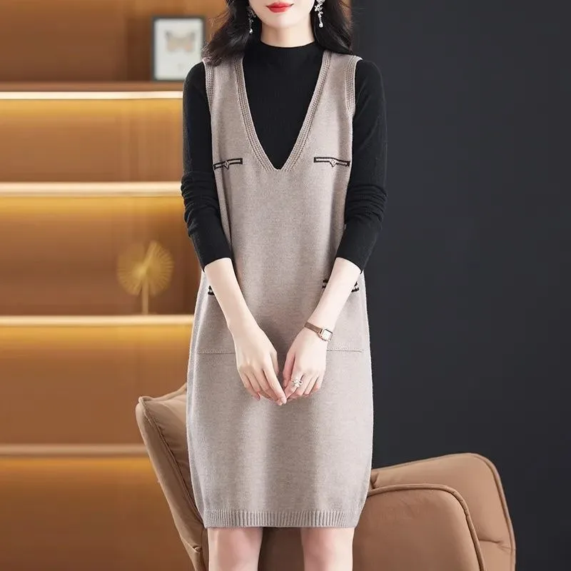 أزياء جديدة فضفاضة محبوك اللباس الخريف والشتاء منتصف طول سترة غير رسمية سترة تنورة البلوز #1