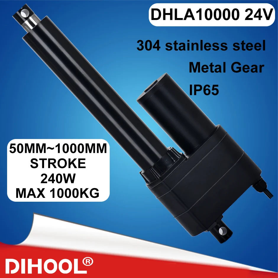 

10000N Electric Linear Actuator 24V Push 1000kg 100mm 200mm 300mm 1000mm Stroke Drive Stainless Steel Pipe IP67 Waterproof