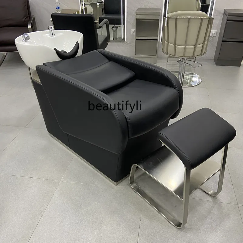 Barber Shop Shampoo Chair for Hair Salon Flush Punch Bed Half Lying Ceramic Hair Salon