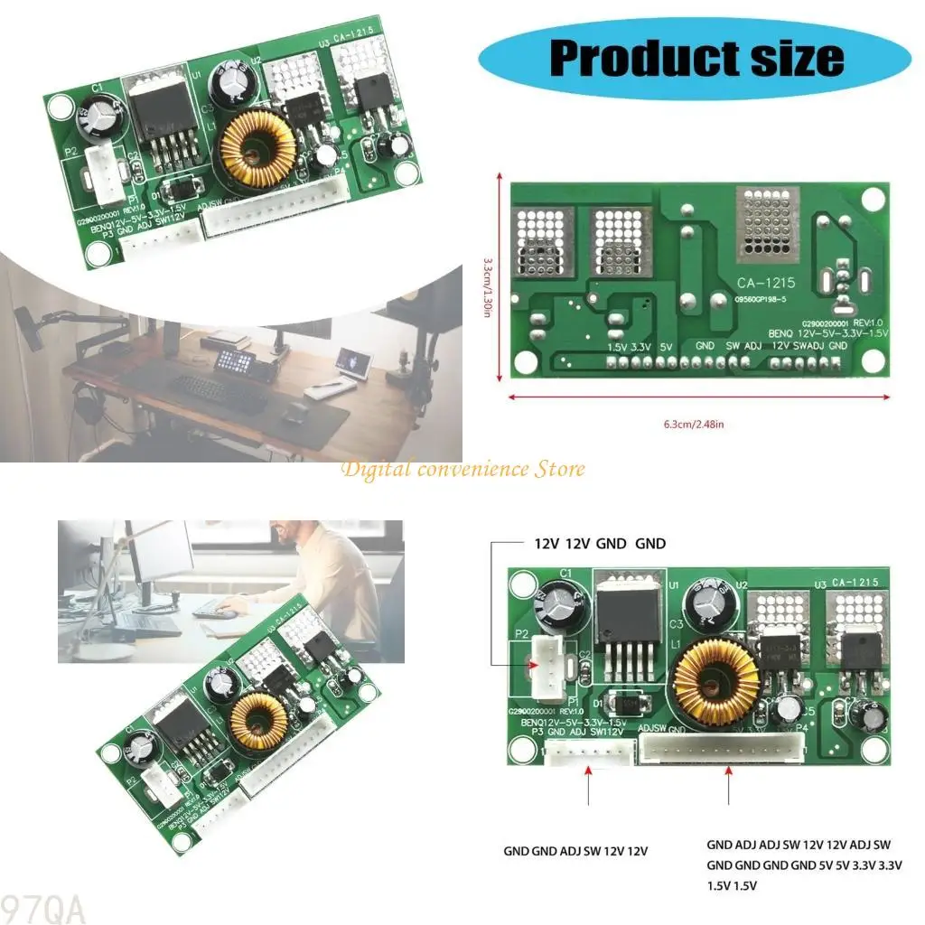 

97QA Adjustable Voltages Adapter Board 12V to Multiple Levels for Office and Computer Use