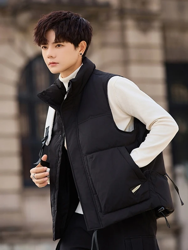

Oversize down Casual Haome Vest Men's Winter New Sle Stand Collar Thi Warm Jaet Youth Faion Polyester Fiber