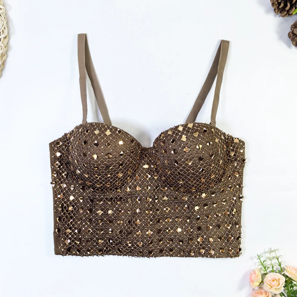 夏の新しいスタイルのラインストーン刺繍フィッシュボーンストラップレスベスト、タイトフィット胸カバー、ベストスタイルの多用途ホットガールトップ