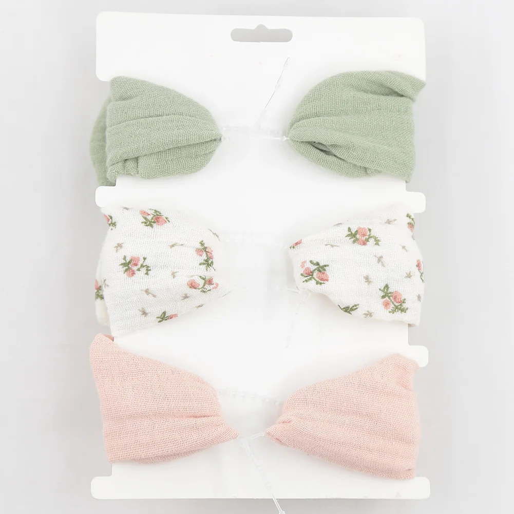 3Pcs/Set Solid Muslin Cotton Linen Baby Headband Elastic Rabbit Ear Hair Band Infant Girl Turban Headwraps Stretch Accessories