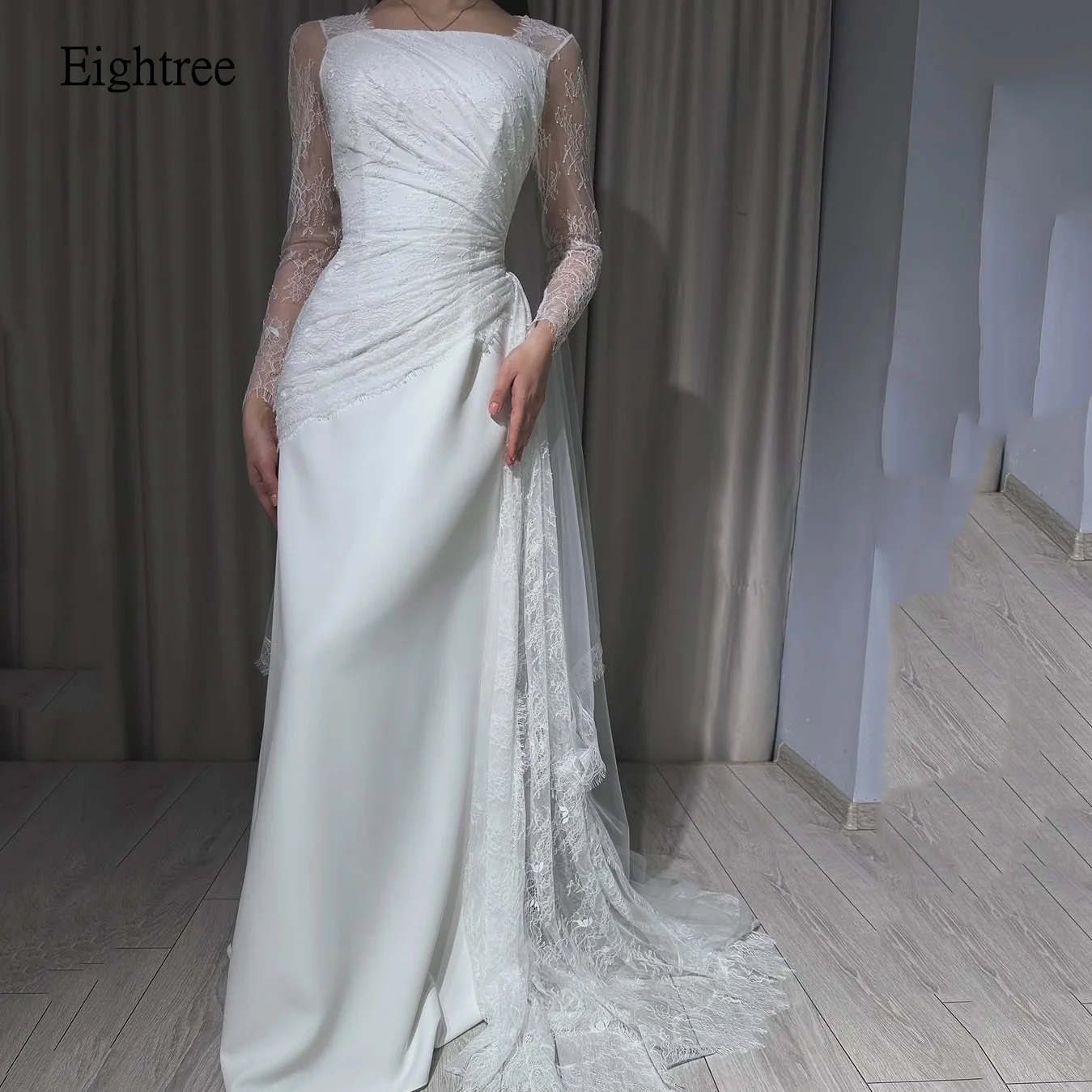 

Eightree Elegant Ivory Lace Long Sleeves Wedding Dress Sqare Neck A Line Bride Dresses Long Wedding Gowns 2025 Customized