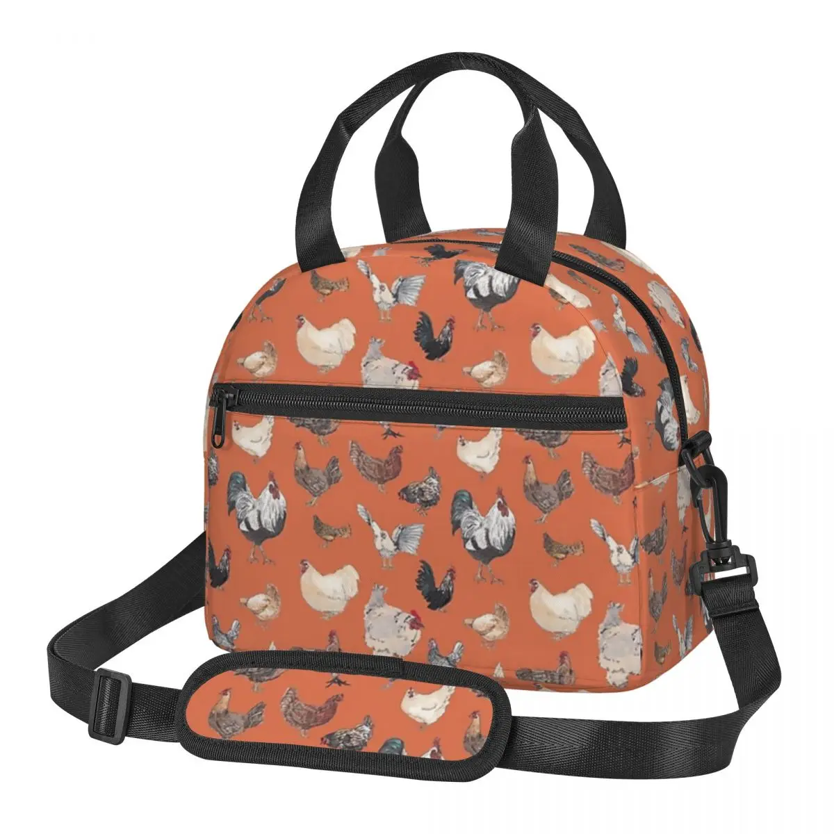 

Chicken Happy In Deep Orange Insulated Lunch Bag for Women Bento Storage Food Boxes Leakproof Cooler Thermal Lunch Box Tote