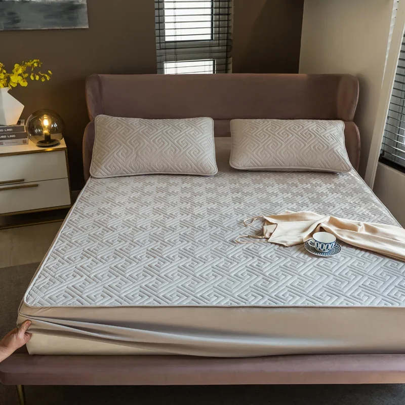 Lençóis de algodão grosso, lençol macio, Queen e King Size, linho acolchoado, capas de colchão de cor sólida, casa