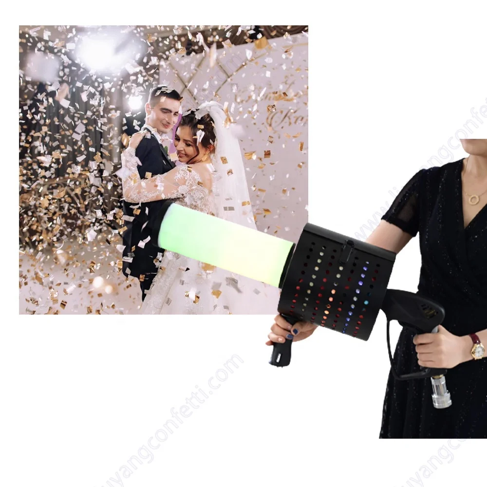 led confetti cannon machine for stage co2 confetti spraying gun rechargeable battery power confetti jet sprayer with 3M hose