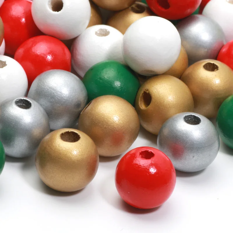 15mm 10pcs Christmas Red Green Round Balls Spacer Beads Bracelets Wood Beads For Jewelry Making DIY Jewelry Handmade Accessories