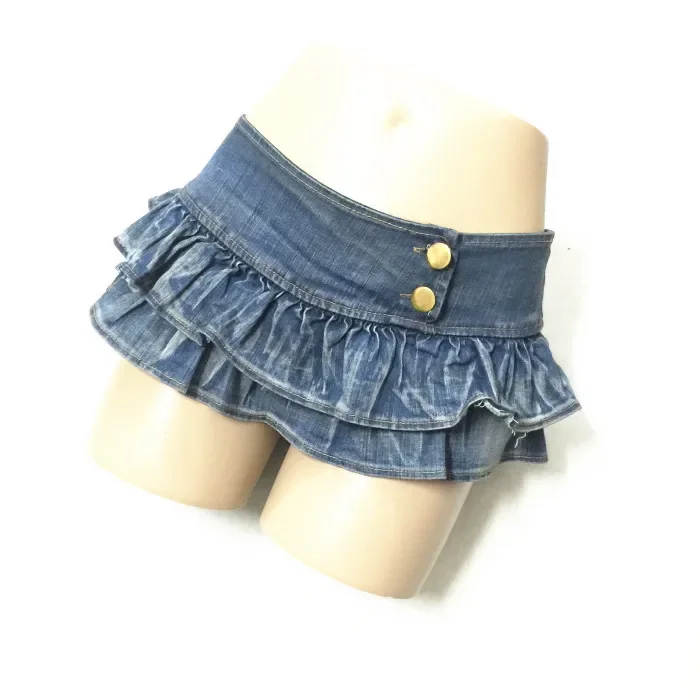 Pantaloncini a pieghe con volant Gonne Gonna estiva da donna a vita bassa Gonna di jeans Mini gonne di jeans Gonna sexy da esterno
