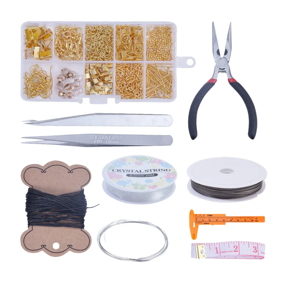 プロのジュエリー製作キット-diy-ビーズツールセット-針通し器、プライヤー、ハサミ、ビーズ針、デザインボード、定規付き