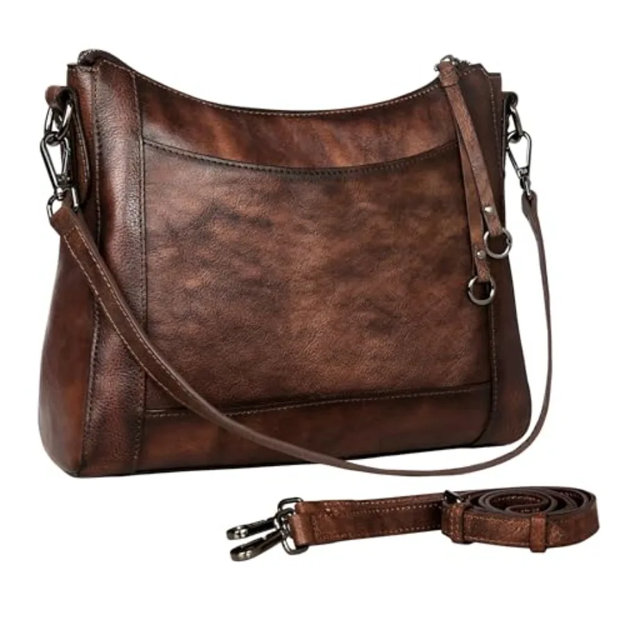 

Leather Crossbody Bags for Women: Medium Hobo Satchel Purse in Genuine Leather, Brown, Lightweight Stylish Everyday Carry