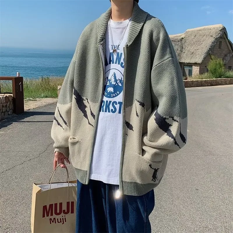 

Свободный мужской вязаный свитер, большой размер 250, осень-зима, модный Гонконгский бейсбольный воротник с ромбовидным узором