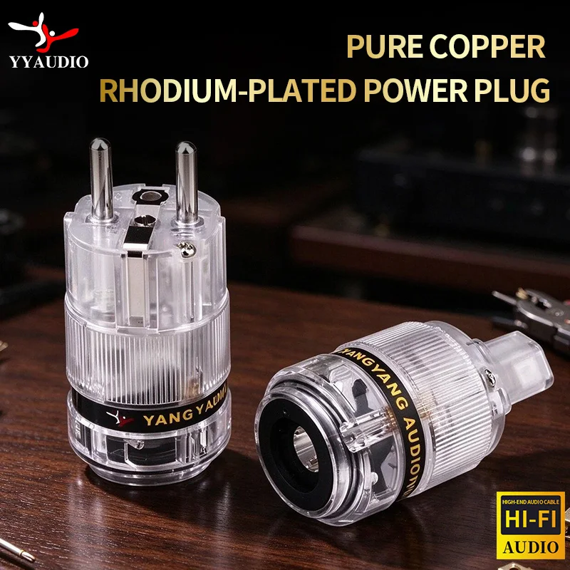 YYAUDIO Pair Transparent High End Rhodium Plated Schuko AC power plug+IEC power connector
