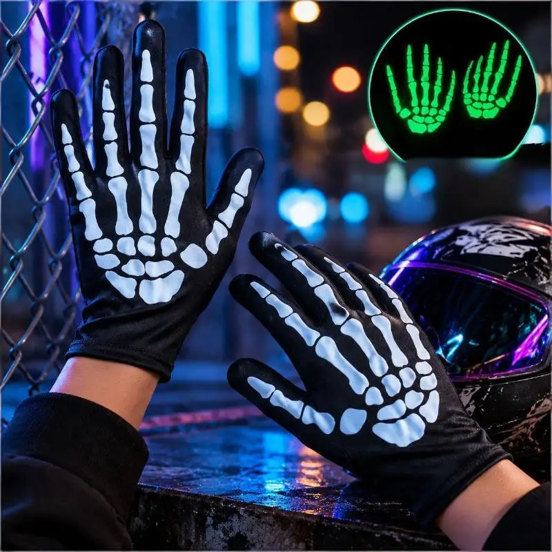 Hot Adult Style Full-Finger Skeleton Fashion Gloves For Men And Women, Trendy Ghost Claw Cosplay Dance Performance Props