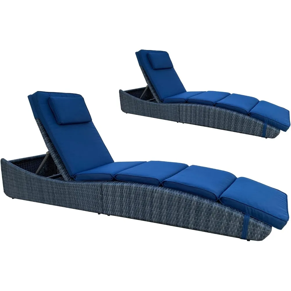 

Outdoor Chaise Lounges Pool Cushioned Chair Wicker Patio Rattan Poolside Folding Space Saving Sun Lounger