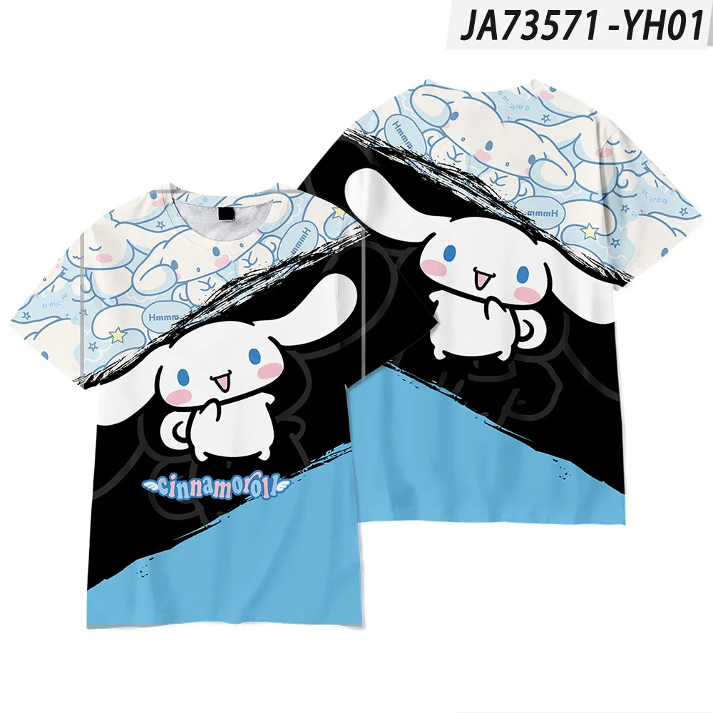 

New Anime Sanrio Cinnamoroll Short-sleeved T-shirt Digital Printed Round Neck Clothing for Adults and Children Hello Kitty Shirt