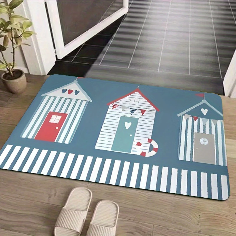 VIKAMA Striped Beach Cabin Doormat Non-Slip Absorbent Indoor Outdoor Entryway Mat Bathroom Rug Home Decor