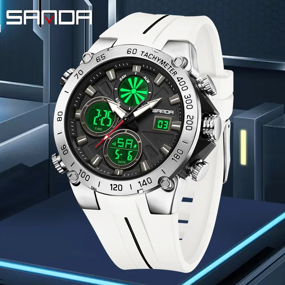 

SANDA 6262 мужские электронные кварцевые часы для спорта на открытом воздухе будильник хронограф 50 м водонепроницаемый календарь модные мужские часы