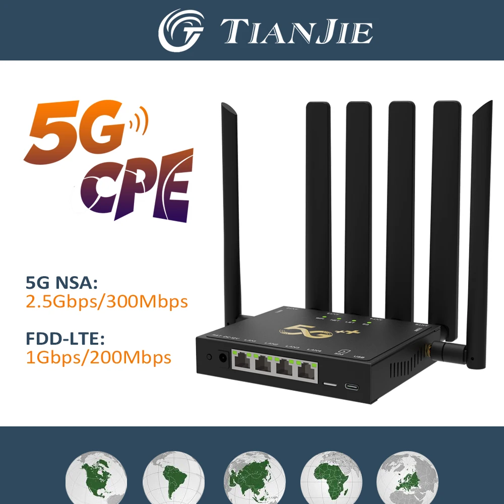 

TIANJIE 5G CPE Pro CP5025 WiFi 6, высокоскоростной игровой маршрутизатор, совместимый с SA NSA FDD Cat13, Wi-Fi 5G SIM-модем 4x4 MIMO