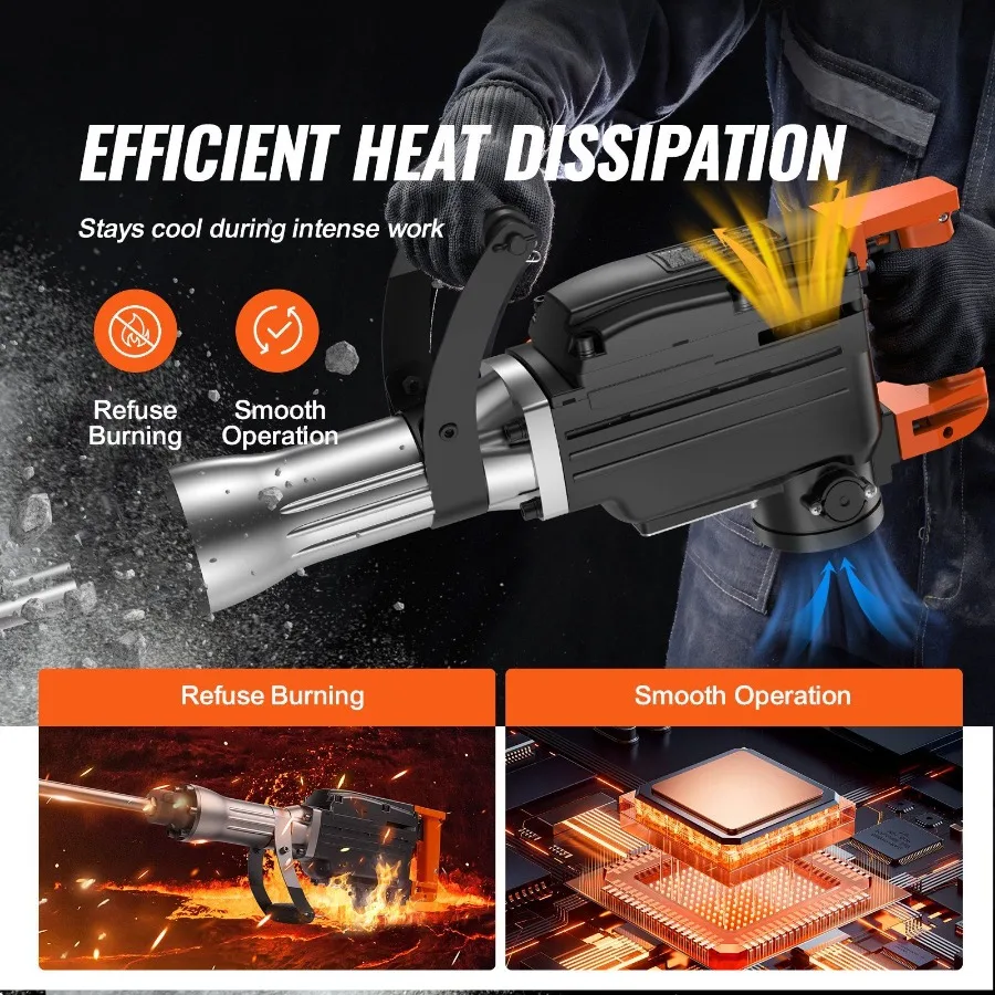 هدم جاك المطرقة 1350 BPM قواطع الخرسانة 6 قطعة الأزاميل بت التقطيع مع حافظة 2200 واط الكهربائية آلة الصخور الثقيلة الأسود