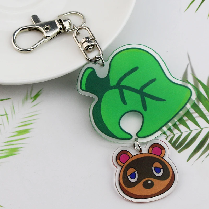 Animal Crossing Keychain Fashion Skin Rope Small Leaves Keyring Charm Bag Pendant Cute Acrylic Unisex Jewelry Gifts