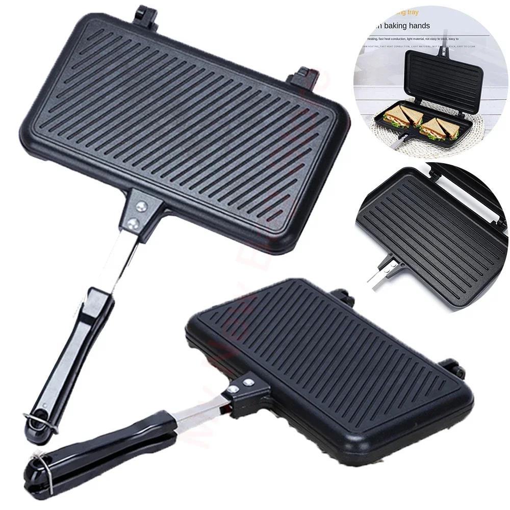 Hot Double Side Bread Frying Pan Non Stick Barbecue Plate Heat-resistant Multiple Purposes Toastie Waffle Sandwich Toaster Mold