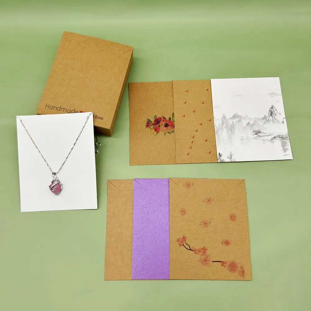 50Pcs Kraft Cardboard Necklace Cards Fashion Jewelry Packaging Cards Kraft Paper Pendant Necklace Displays Cards Price Tags