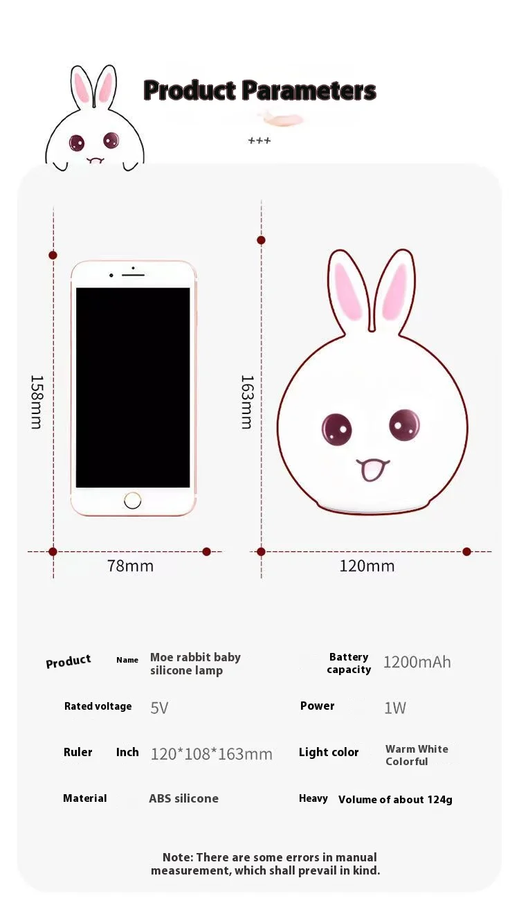 LED Night Light Cute Sheep Panda Rabbit Silicone Lamp Rechargeable Animal Shape Sleep Soft Nightlights For Kids Birthday Gift