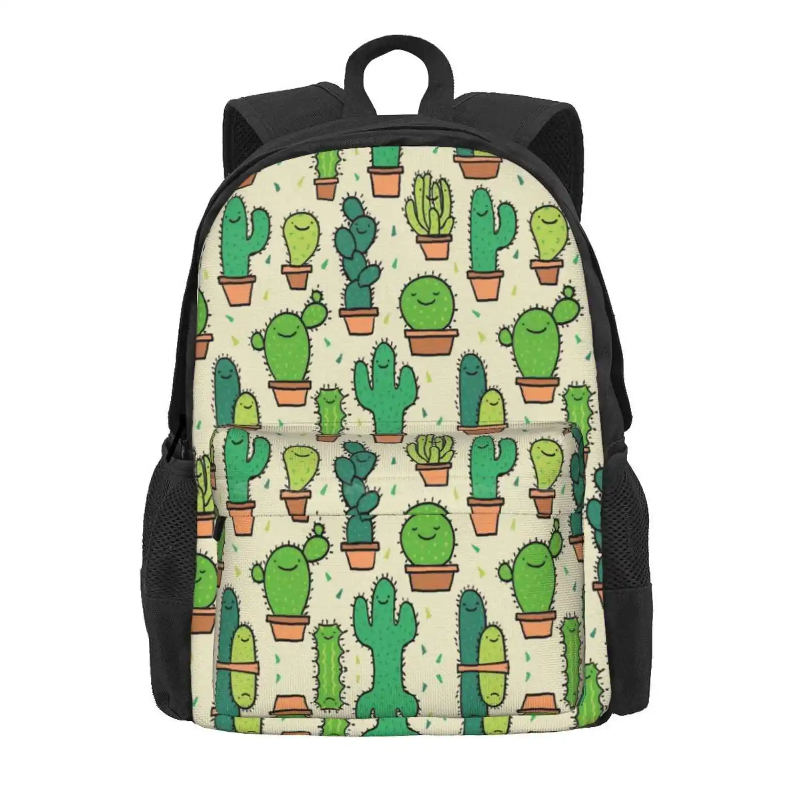 Cute Happy Cactus Cacti Pattern Tan Background Hot Sale Schoolbag Backpack Fashion Bags Cartoon Cactus Pattern Cacti Pattern